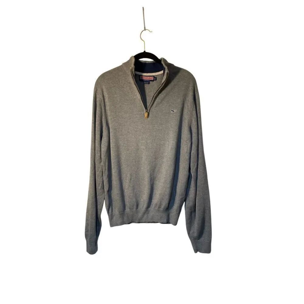 Vineyard vines, men’s knit 1/4 zip cotton long sleeve pullover sweater, gray S/M
